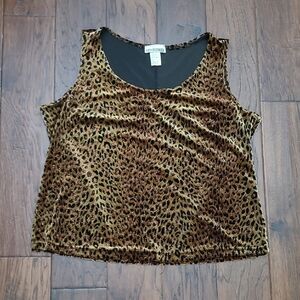 VINTAGE After Dark Velvet Animal Print Glittery Sleeveless Top size 2X